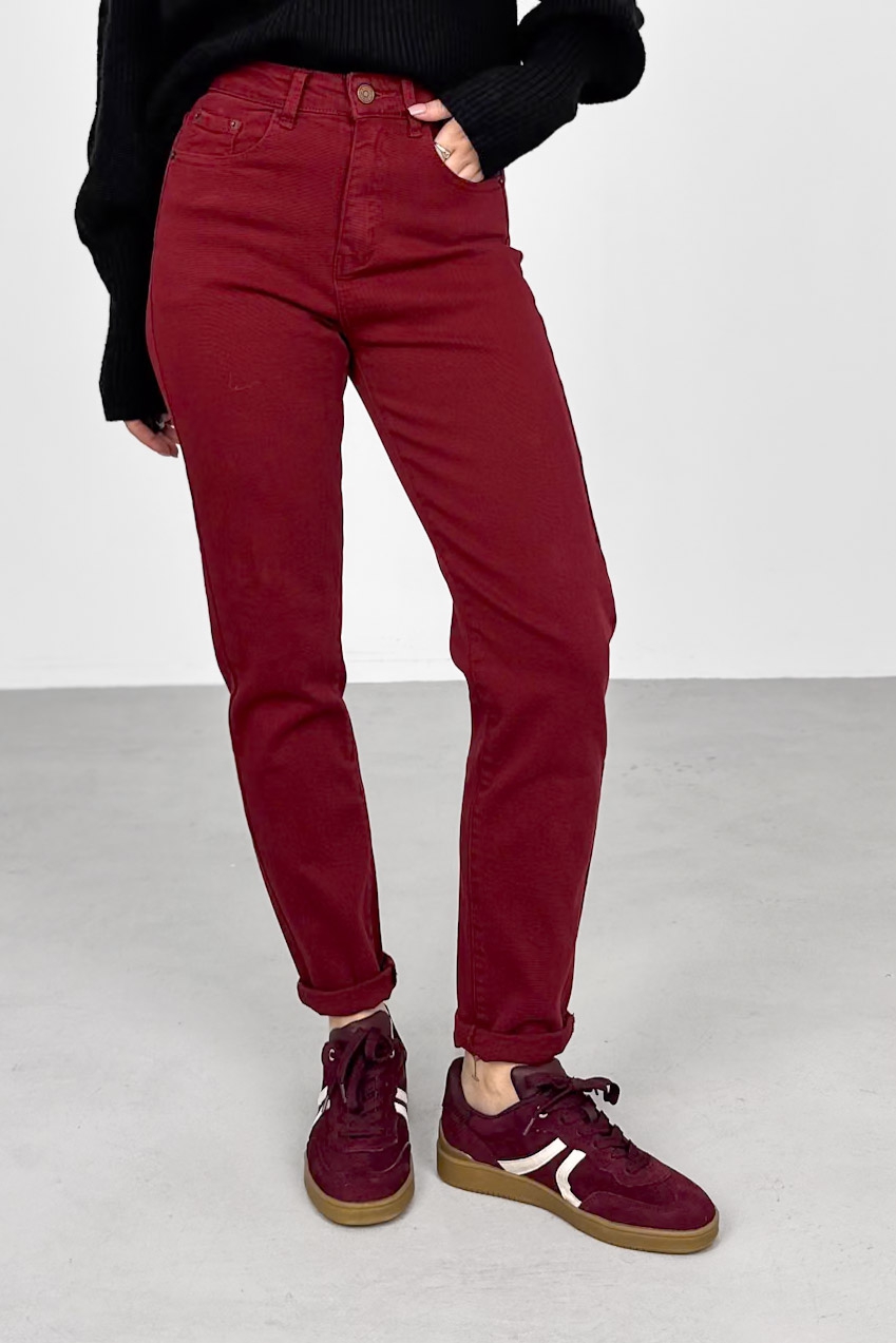 Spodnie Bordowe Mom Fit