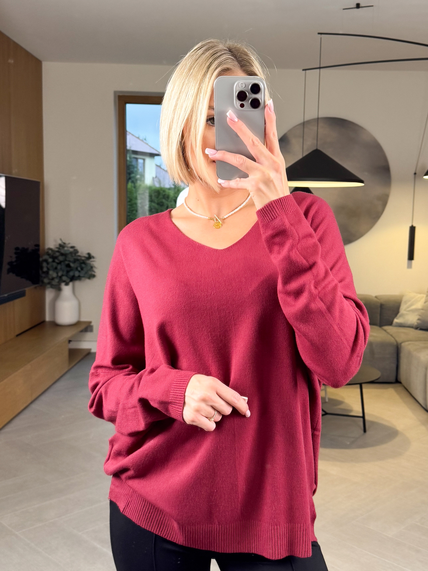 Sweter Bordowy Pull V