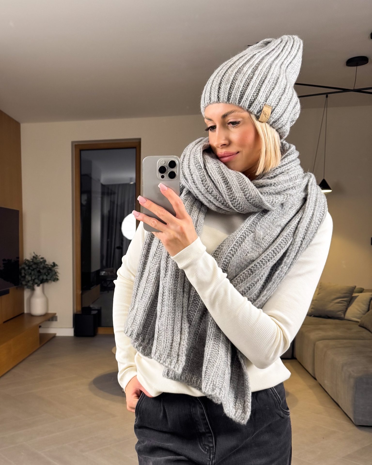 Komplet Czapka i Szalik Szary Harmony