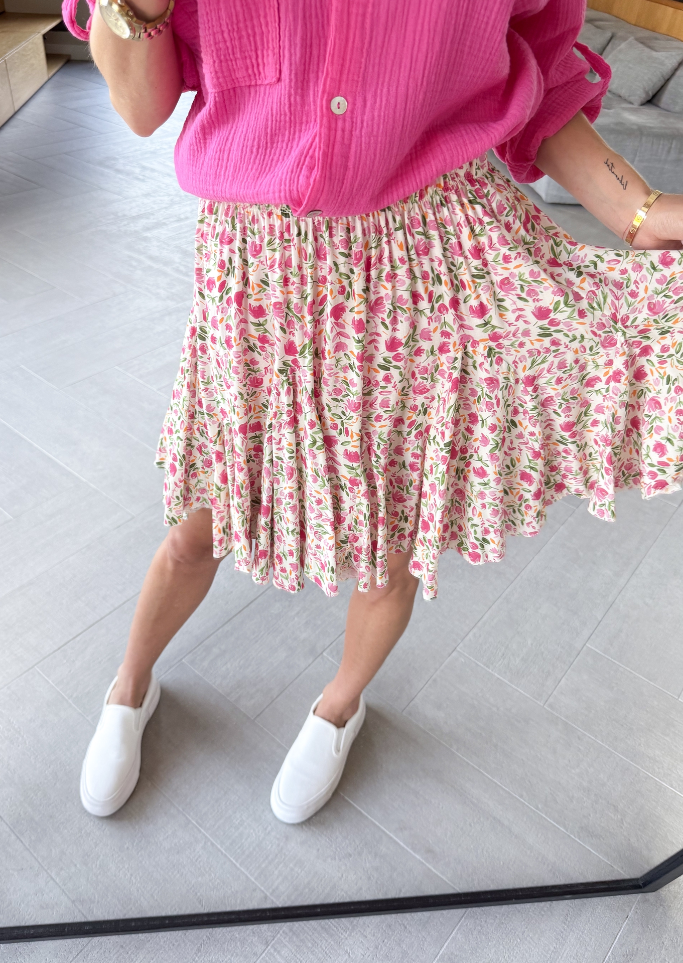 Spódniczka Beżowa w Kwiaty Flowy