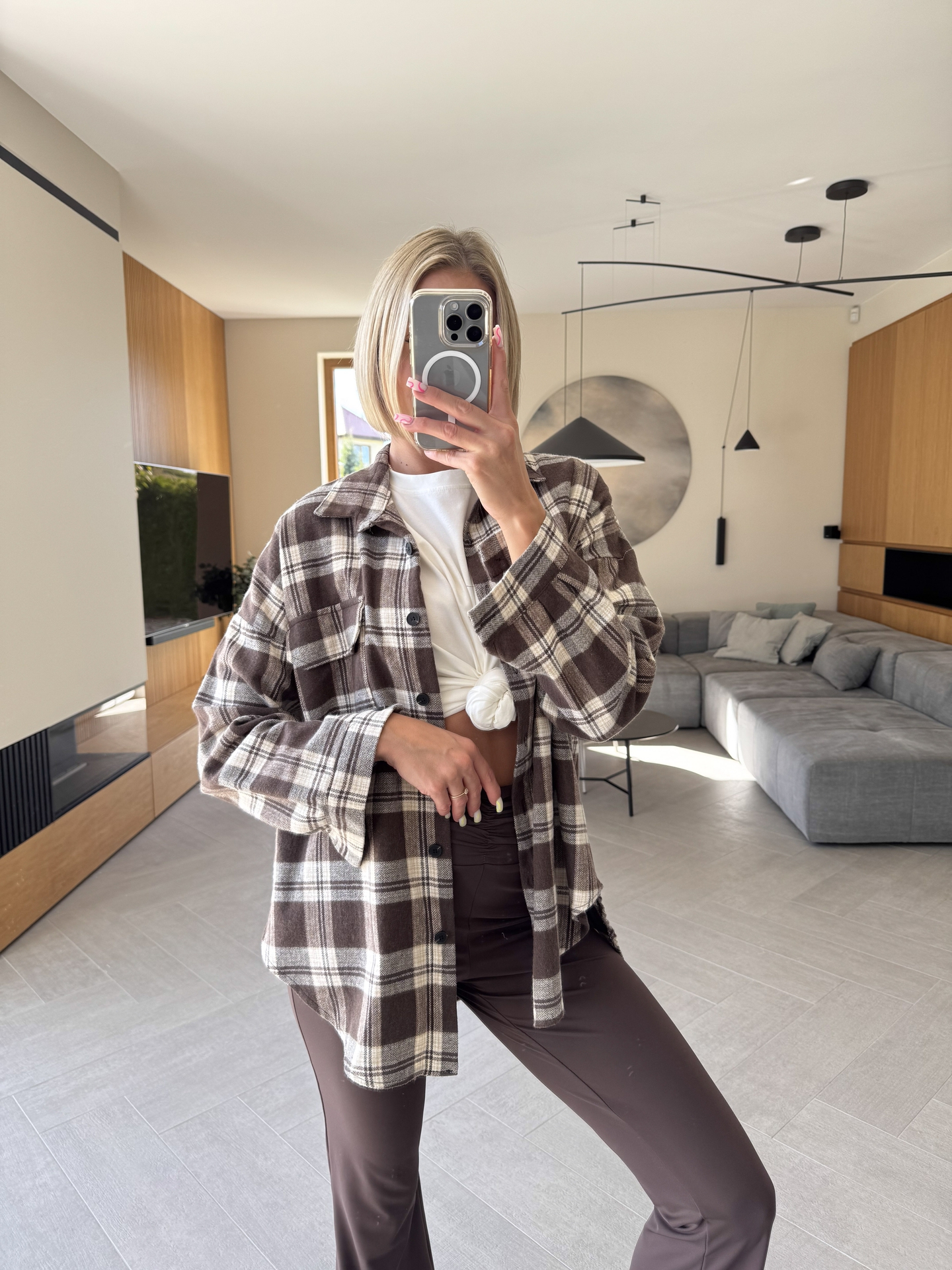 Koszula w Kratkę  Brązowa Sweet