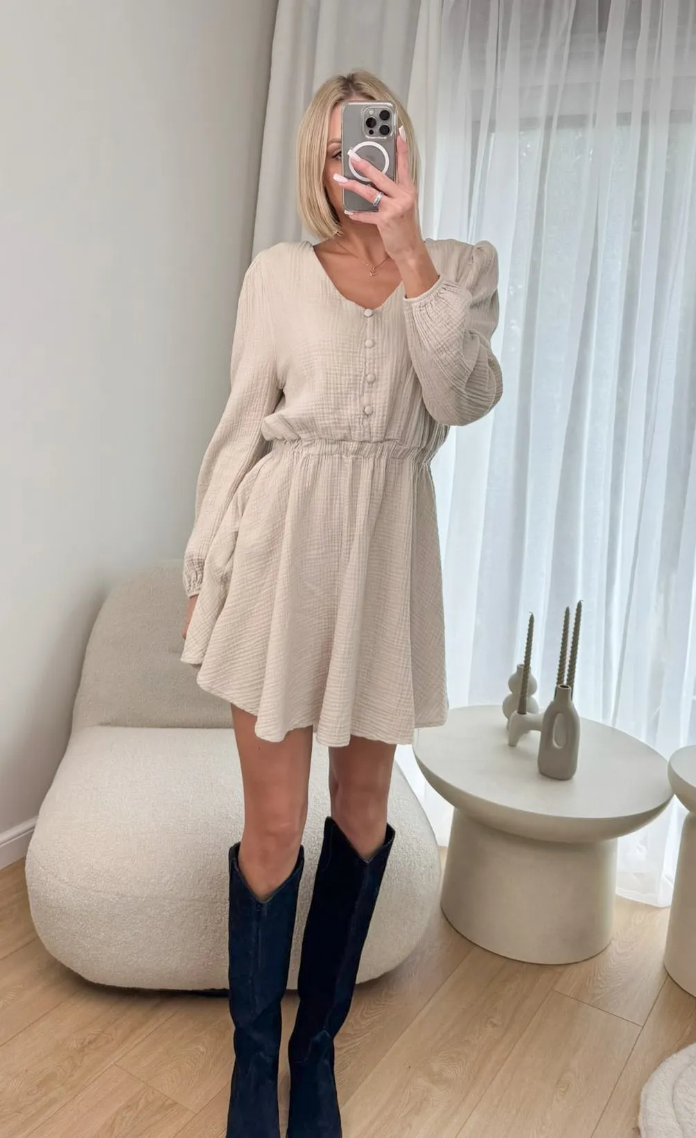 Sukienka Muślinowa Beżowa Astra