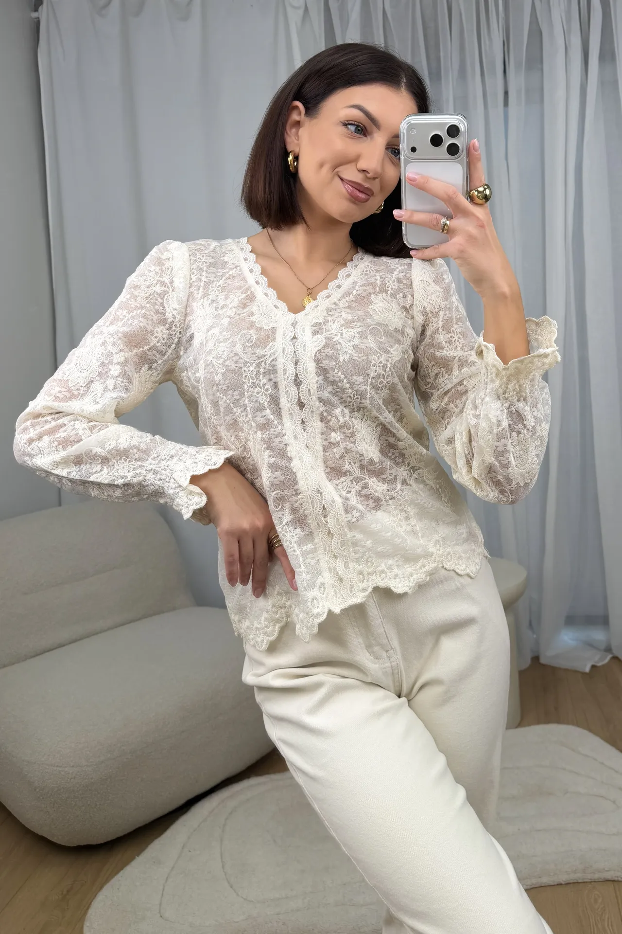 Bluzka Koronkowa Kremowa Kilky