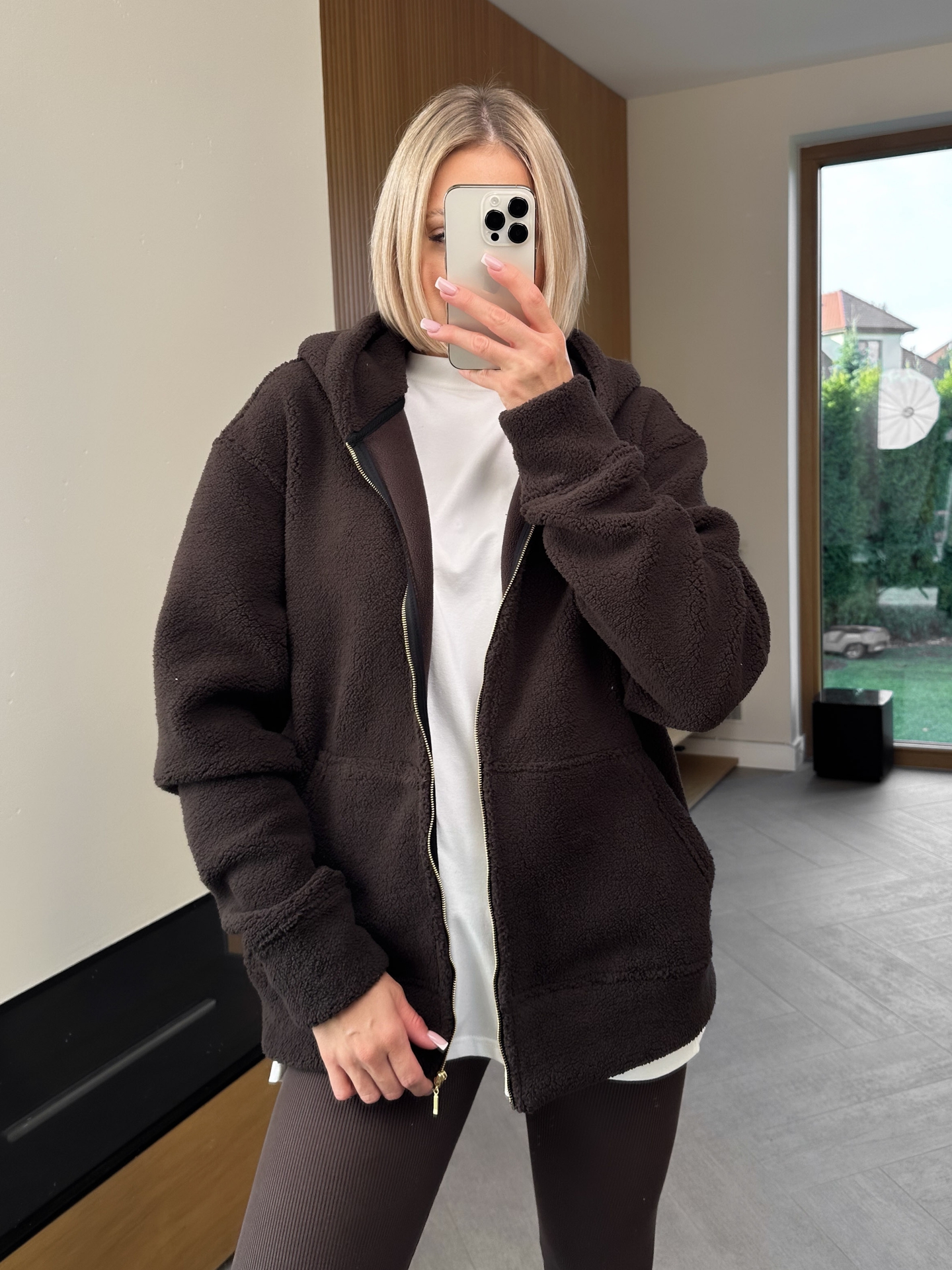 Bluza Baranek Hoodie Brązowa Zip