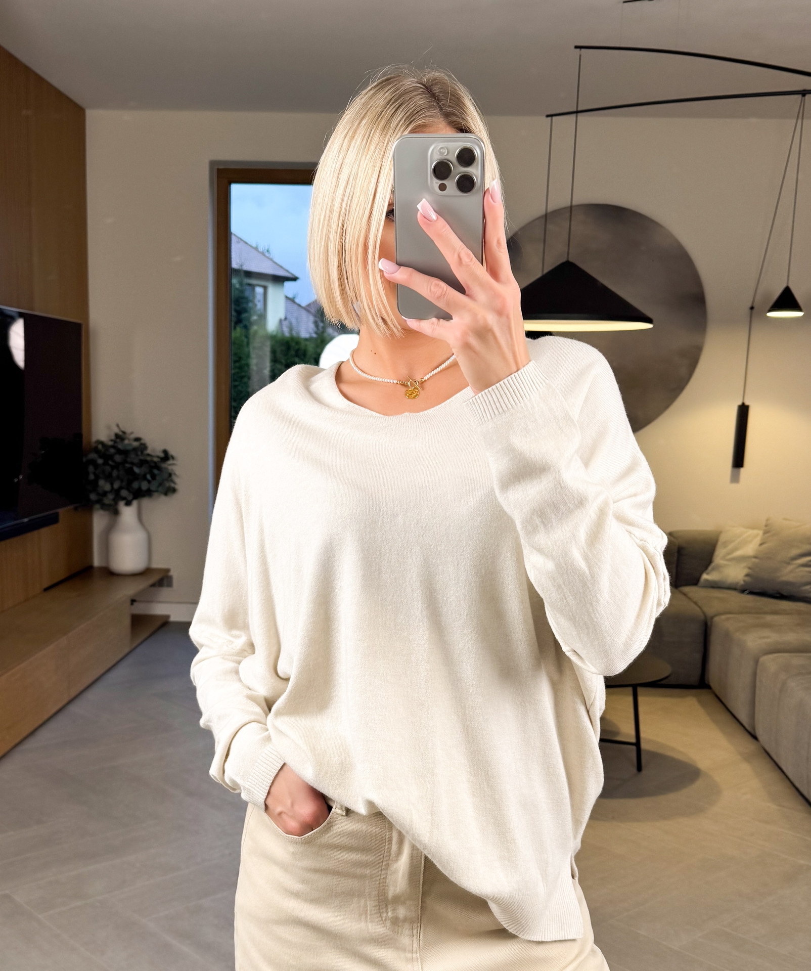 Sweter Beżowy Pull V