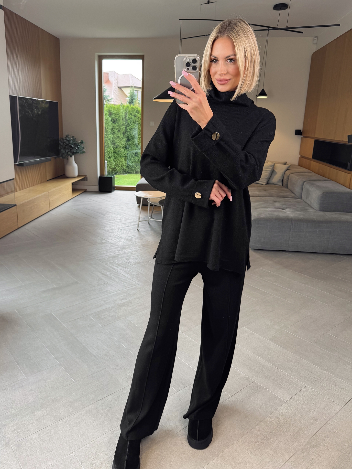 Komplet Sweterkowy Czarny Flex