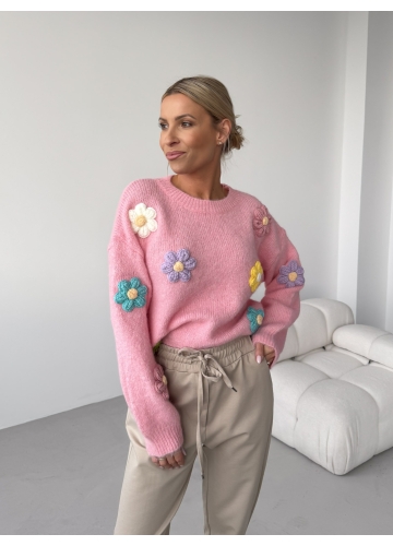 Sweter Flowers Pink