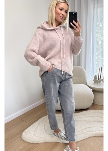 Sweter z Kapturem Pudrowy Res