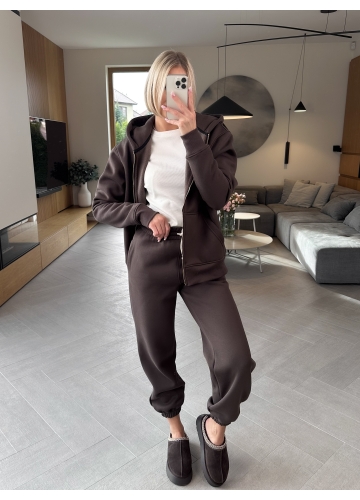 Komplet Dresowy Brązowy Ocieplany Flow