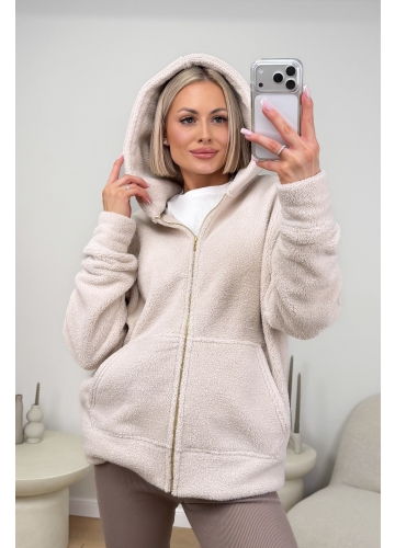Bluza Baranek Hoodie Beżowa Zip