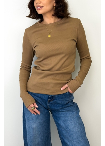 Bluzka Basic Prążkowana Mocca