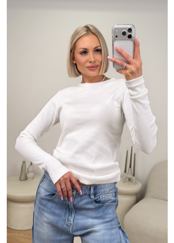 Bluzka Basic Prążkowana Ecru