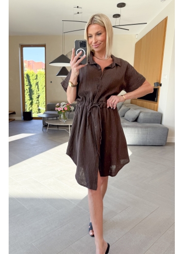 Sukienka Muślinowa Brązowa Lady