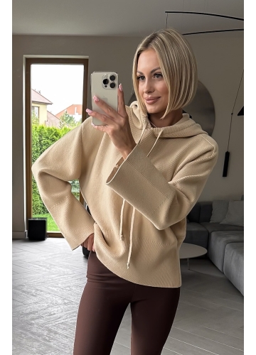 Sweter Beżowy z Kapturem Kazak