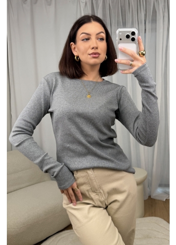 Bluzka Basic Prążkowana Ciemny Melange