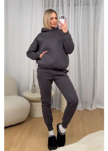 Komplet Grafitowy Ocieplany Hoodie