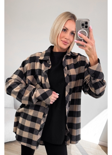 Koszula Flanelowa w Kratę Taupe