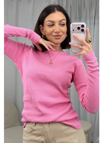 Bluzka Basic Prążkowana Różowa
