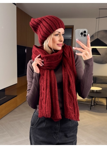 Komplet Czapka i Szalik Bordowy Harmony