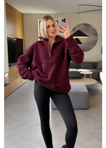 Bluza Baranek Bordowa Zip