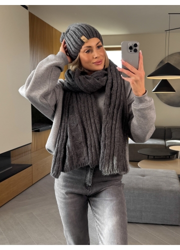 Komplet Czapka i Szalik Grafitowy Harmony