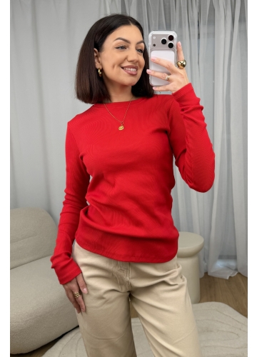 Bluzka Basic Prążkowana Czerwona