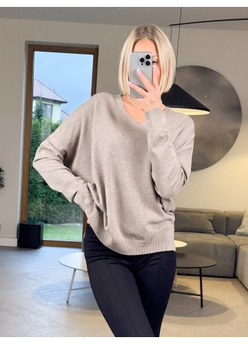 Sweter Taupe Pull V
