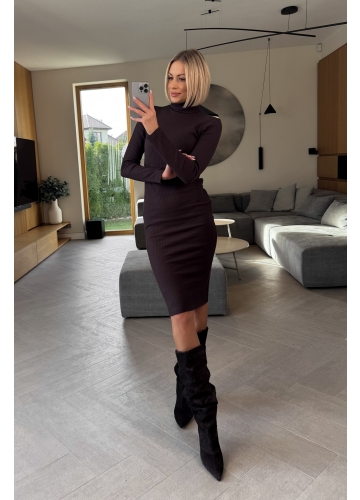 Sukienka Prążkowana Brązowa Caen