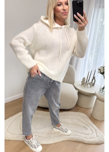 Sweter z Kapturem Kremowy Res