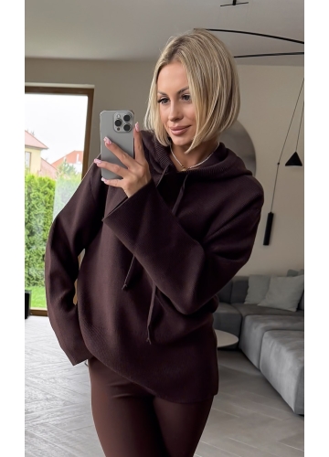 Sweter Brązowy z Kapturem Kazak