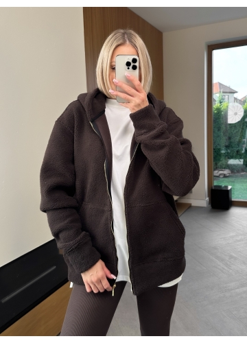 Bluza Baranek Hoodie Brązowa Zip