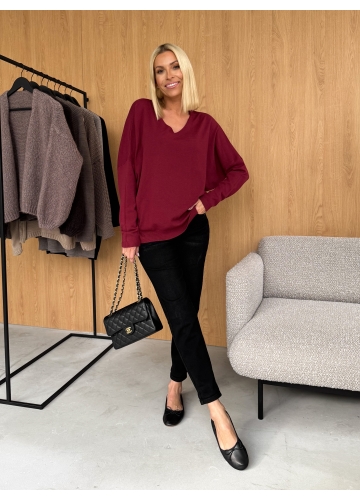 Sweter Bordowy Pull V