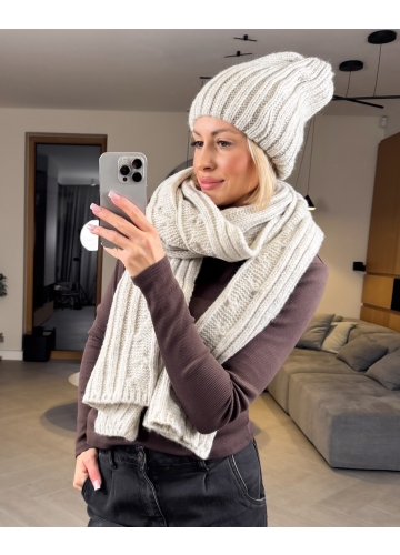 Komplet Czapka i Szalik Beżowy Harmony