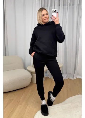 Komplet Czarny Ocieplany Hoodie