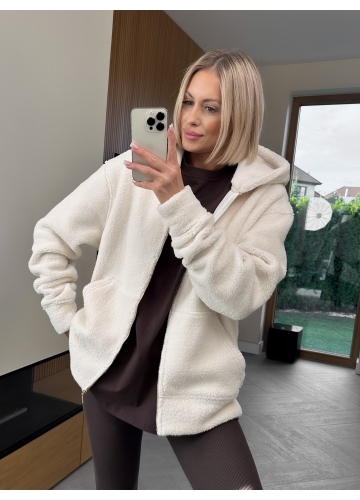 Bluza Baranek Hoodie Kremowa Zip