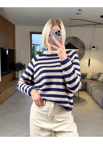 Sweter w Granatowe Paski Ava