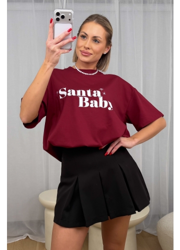 T-shirt Print Santa Baby Bordowy