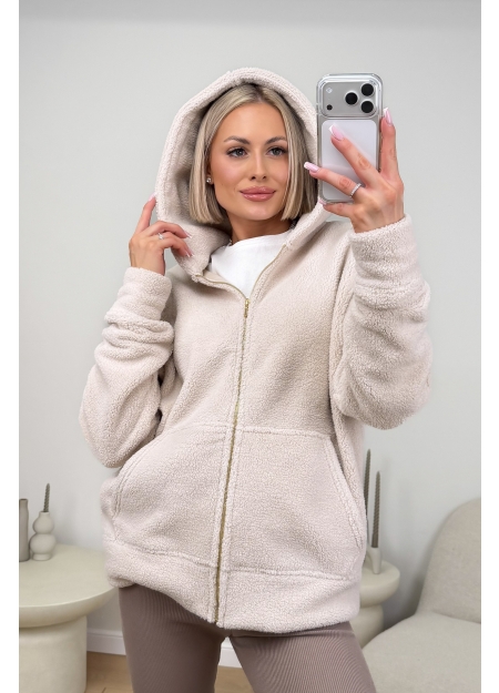 Bluza Baranek Hoodie Beżowa Zip