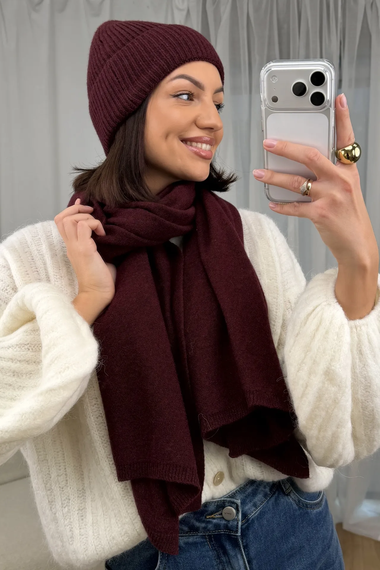 Komplet Czapka i Szalik Bordowy Rima 1