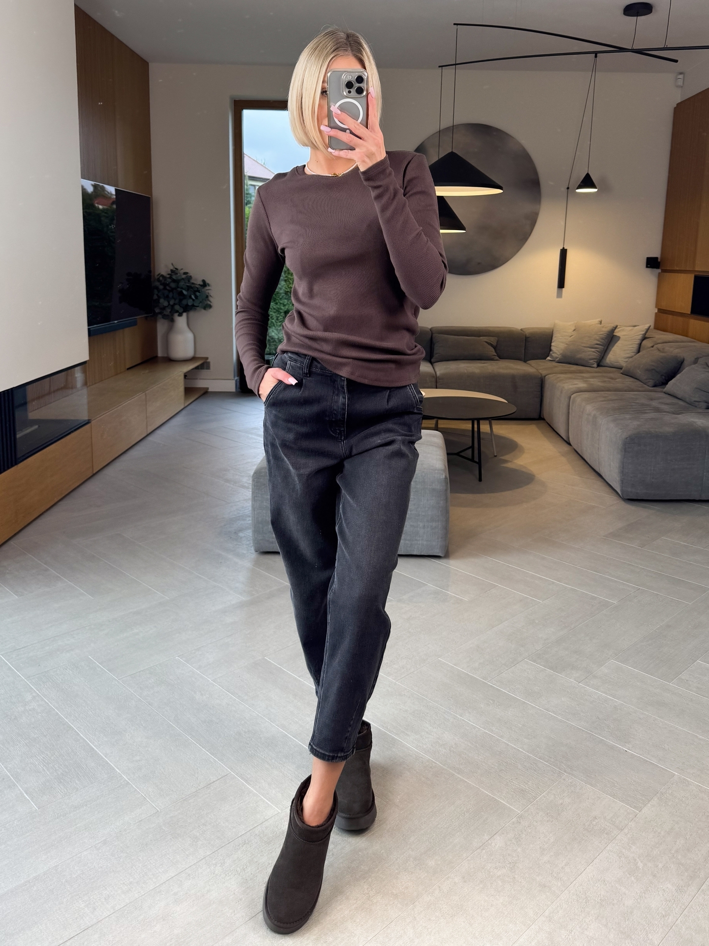 Bluzka Basic Prążkowana Brązowa 3