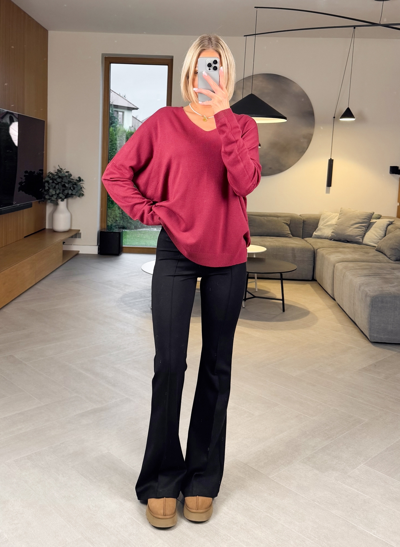 Sweter Bordowy Pull V 2