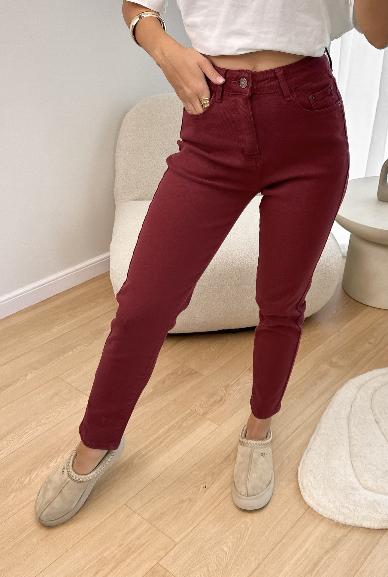 Spodnie Bordowe Mom Fit 5