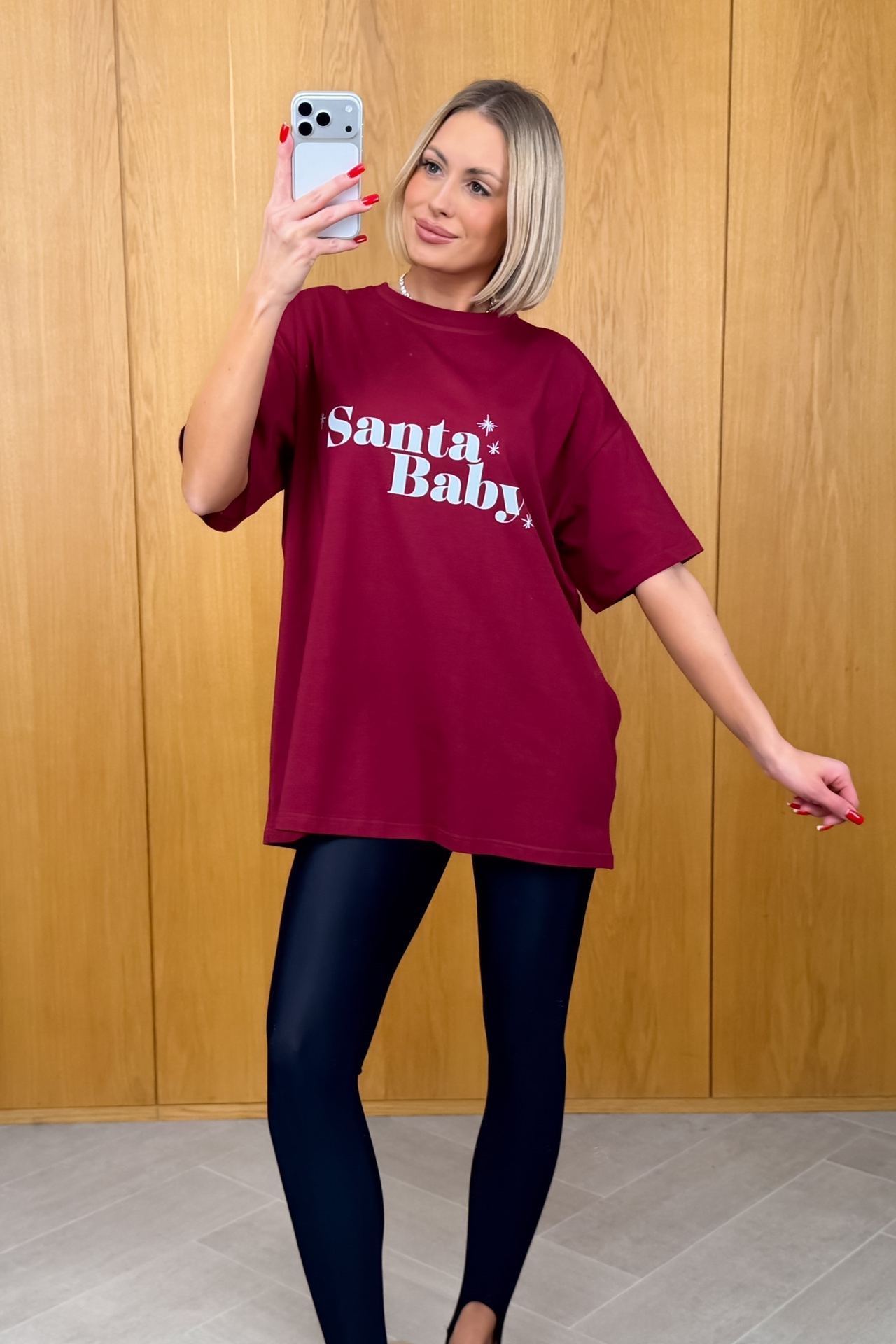 T-shirt Print Santa Baby Bordowy 4