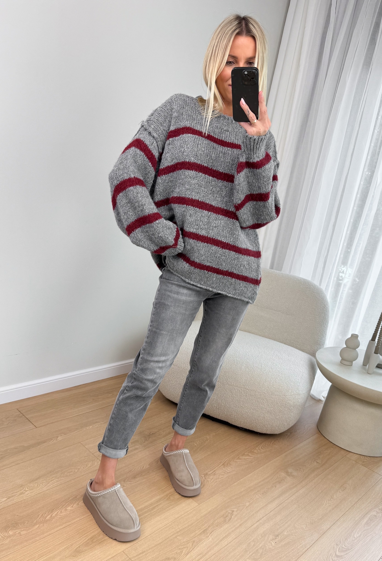 Sweter w Bordowe Paski Namo3