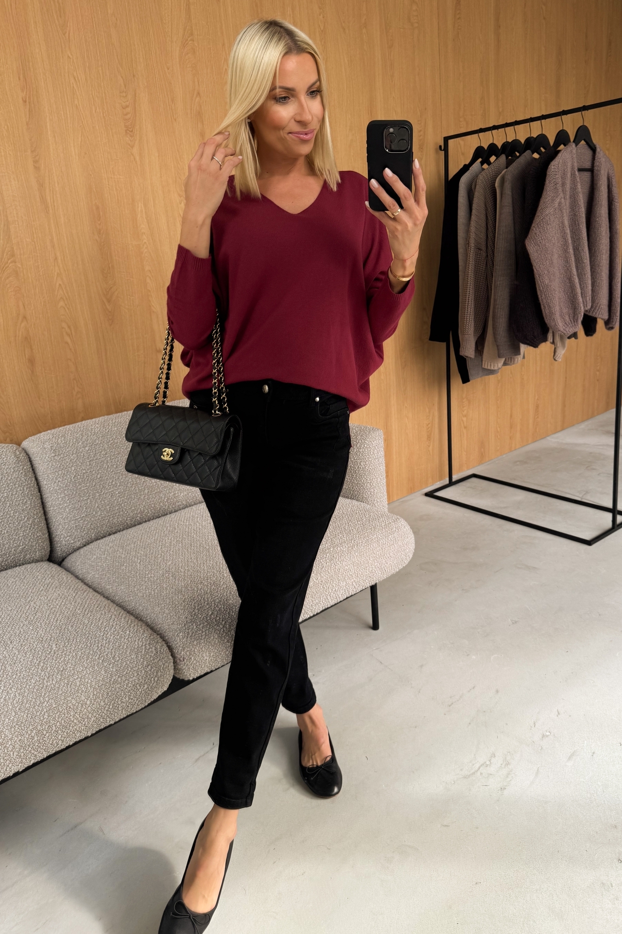 Sweter Bordowy Pull V