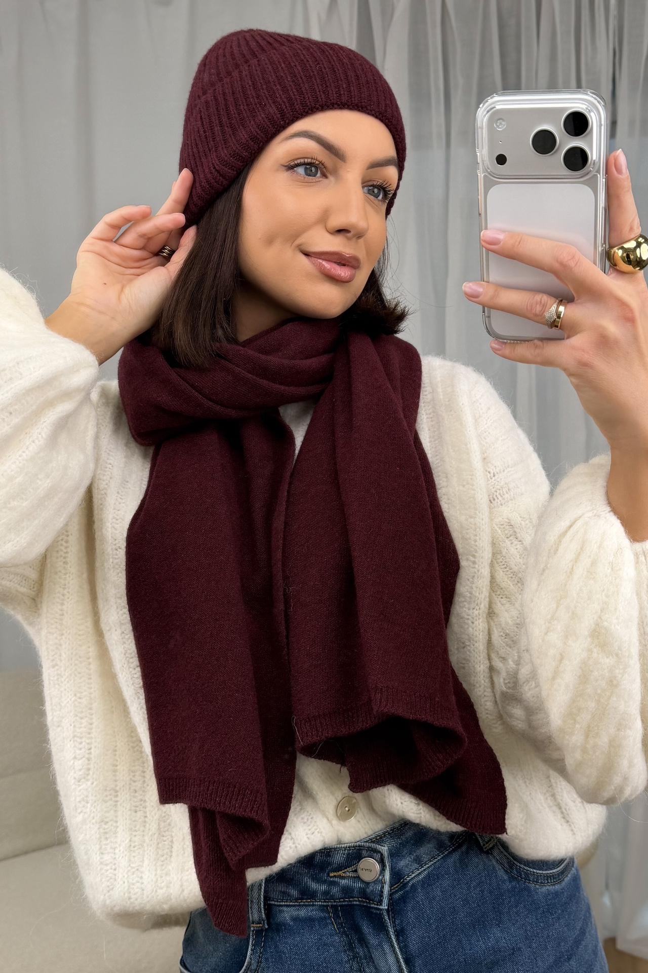 Komplet Czapka i Szalik Bordowy Rima 2