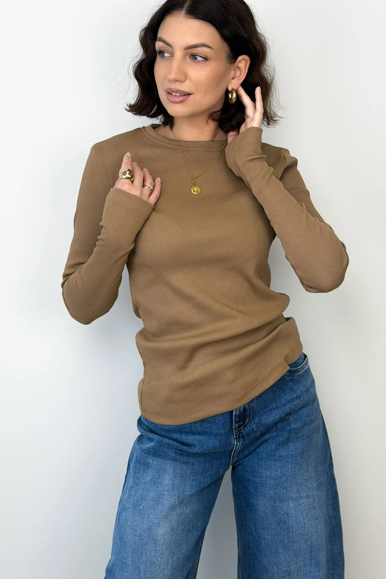 Bluzka Basic Prążkowana Mocca 5