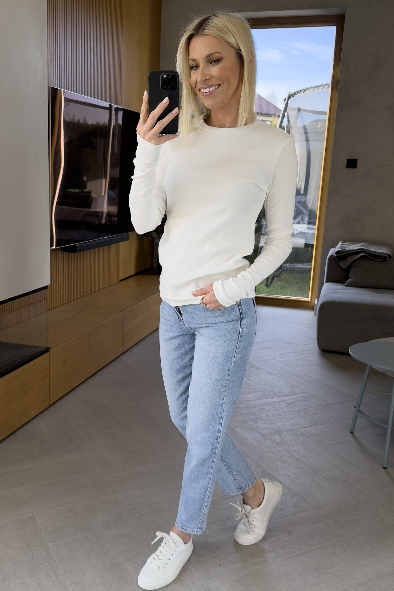 Bluzka Basic Prążkowana Ecru 4