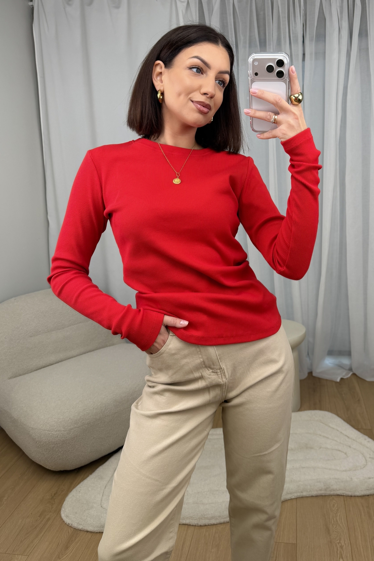 Bluzka Basic Prążkowana Czerwona 4