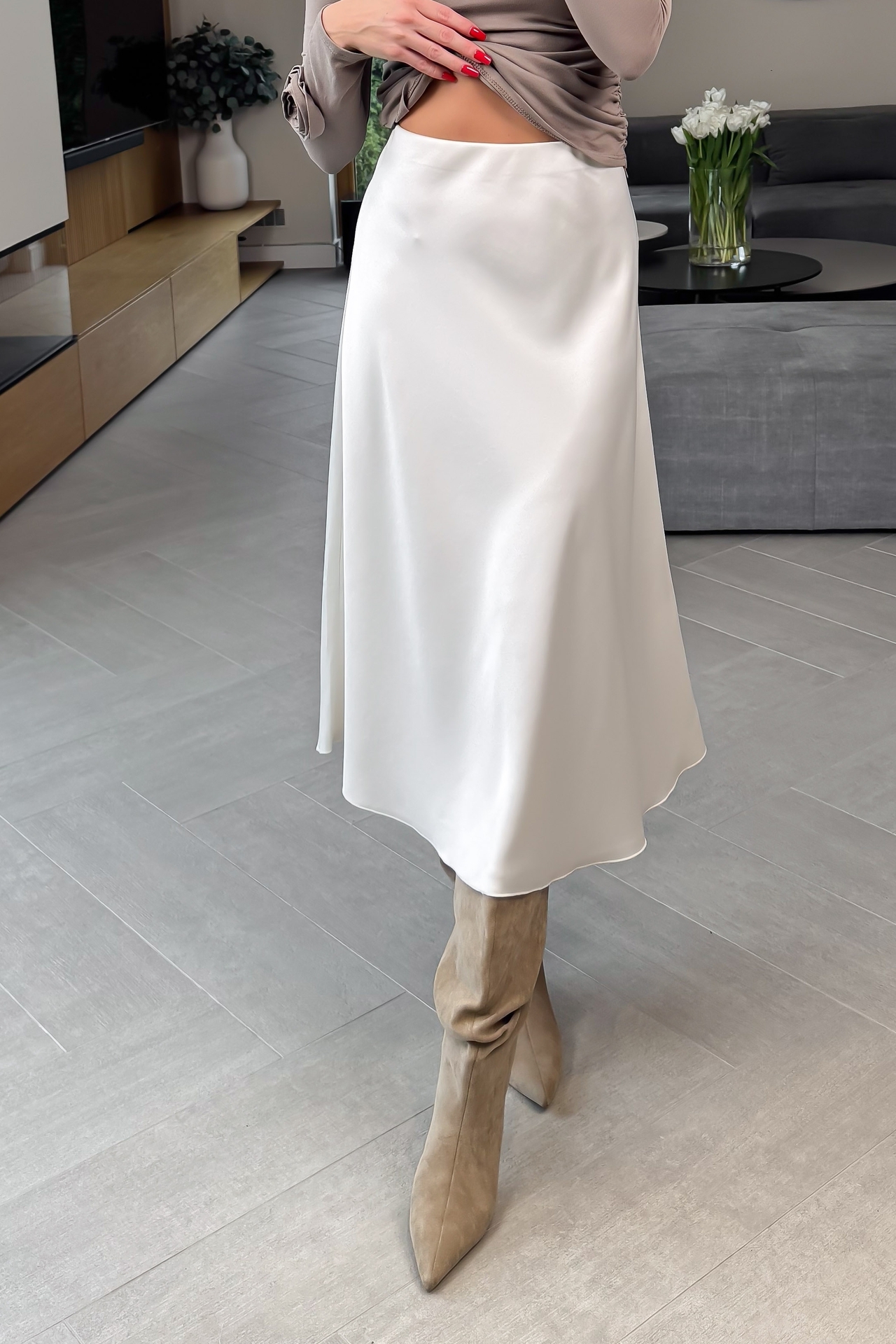 Spódnica Satynowa Kremowa 2